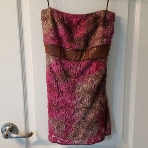 Pink and Brown Strapless Top